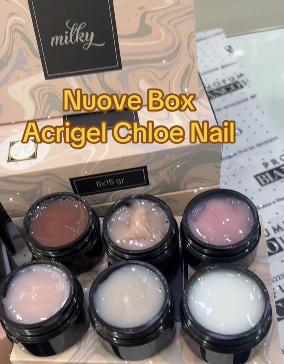 CHLOE NAIL BOX ACRYGEL 6 PEZZI X 15ML CADAUNO TONALITÀ MILKY