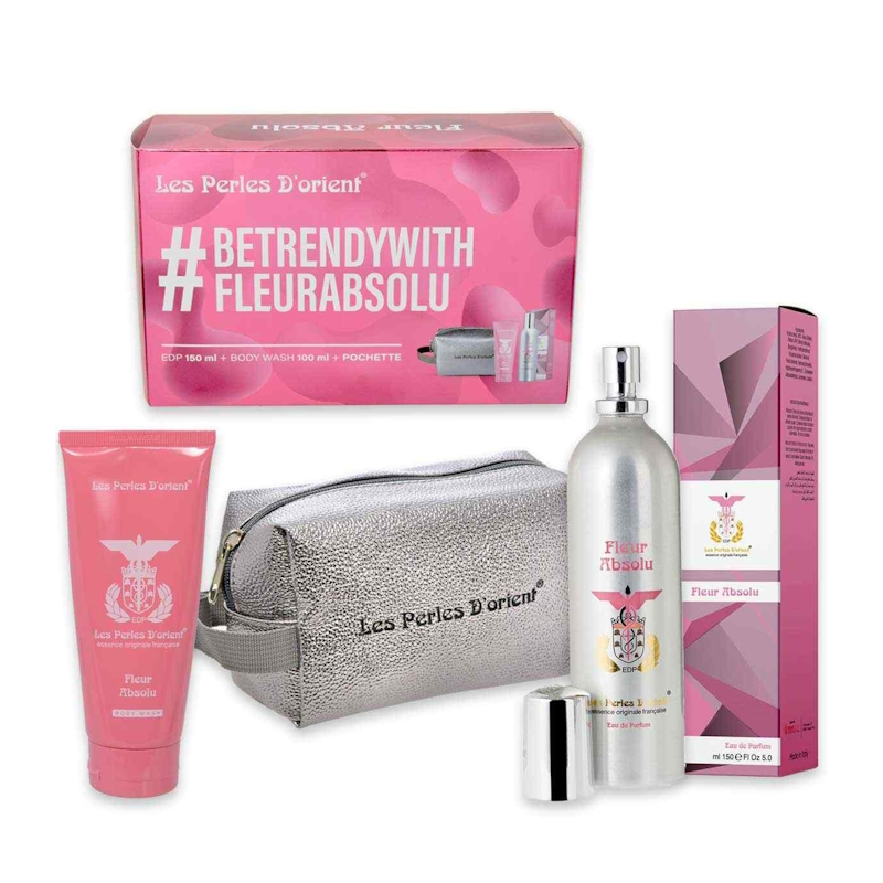 CONFEZIONE LES PERLES D’ORIENT FLEUR ABSOLU EAU DE PARFUM 150ML + SHOWER GEL + POCHETTE