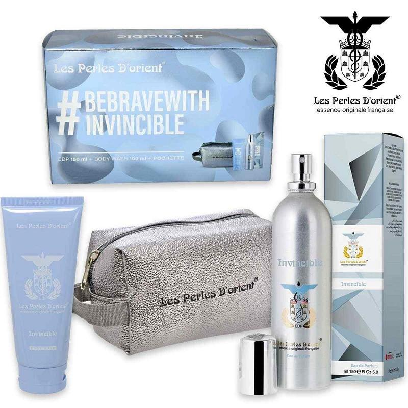 CONFEZIONE LES PERLES D’ORIENT INVINCIBLE EAU DE PARFUM 150ML+ SHOWER GEL + POCHETTE