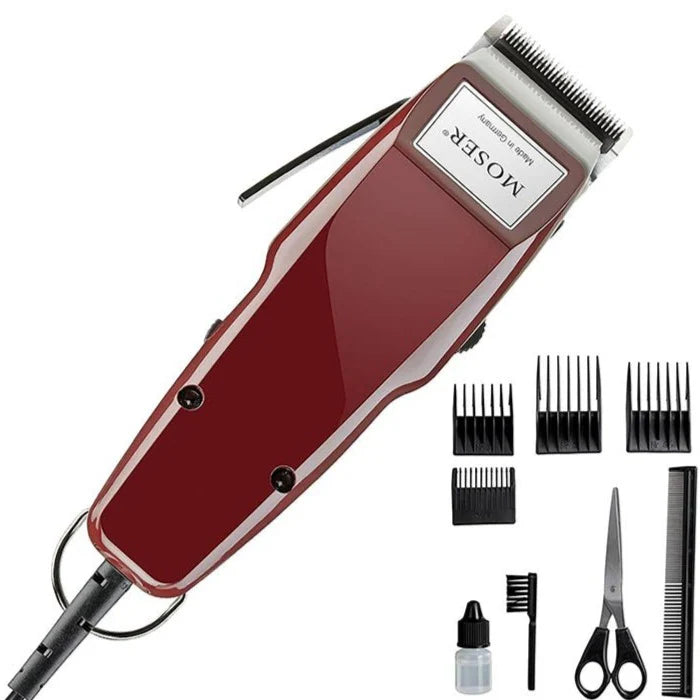 TAGLIACAPELLI PROFESSIONALE MOSER COMPLETO DI KIT 4 MISURE + FORBICE + OLIO LUBRIFICANTE + SPAZZOLINO PER LA PULIZIA